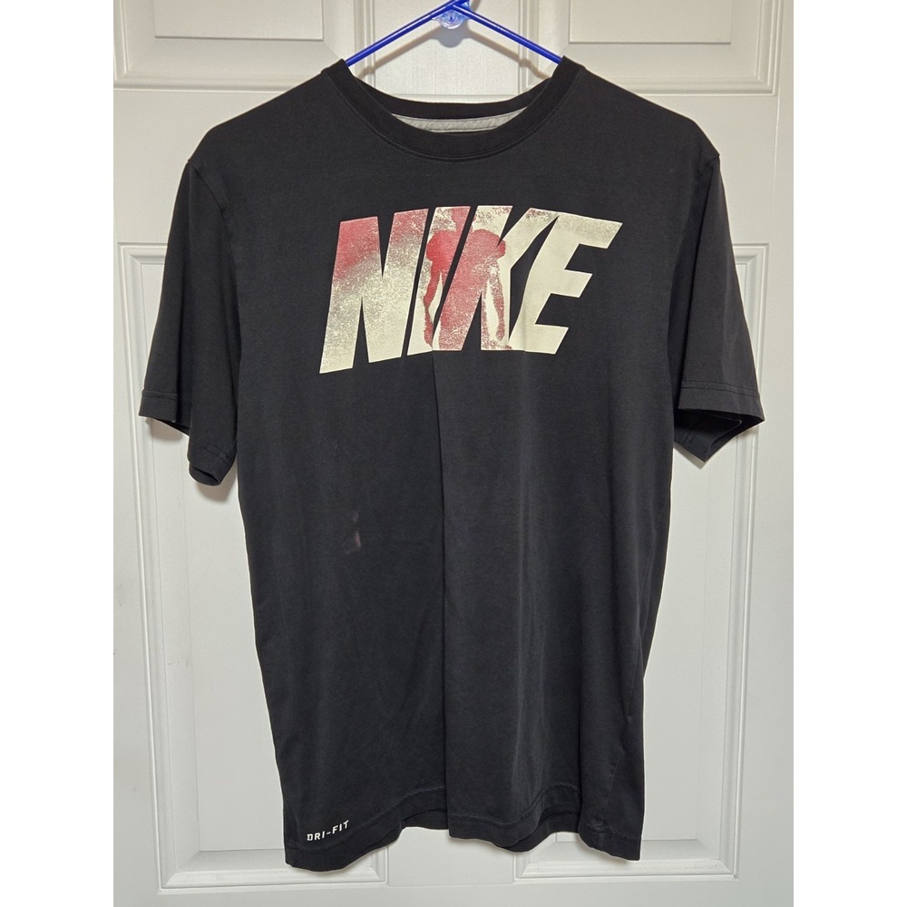 Nike Dri Fit T Shirt Mens Size Medium Black Football Gridiron Tee Minor Distress